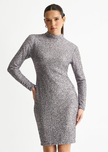 Gini London Grey Sequin High Neck Bodycon Dress