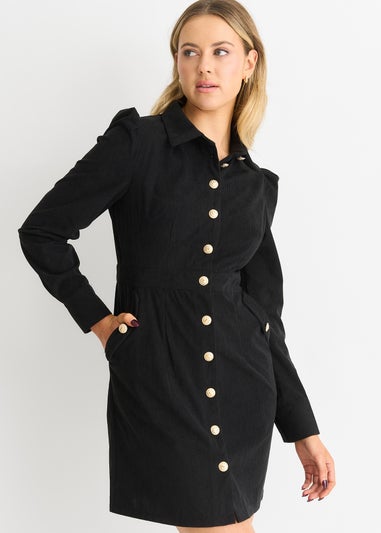 Gini London Black Corduroy Mini Shirt Dress