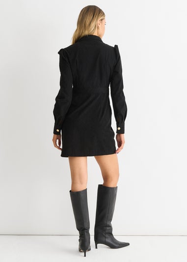 Gini London Black Corduroy Mini Shirt Dress