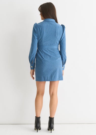 Gini London Blue Corduroy Mini Shirt Dress