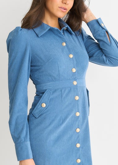 Gini London Blue Corduroy Mini Shirt Dress