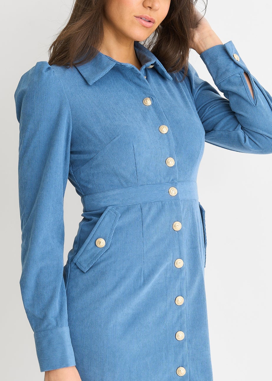 Gini London Blue Corduroy Mini Shirt Dress