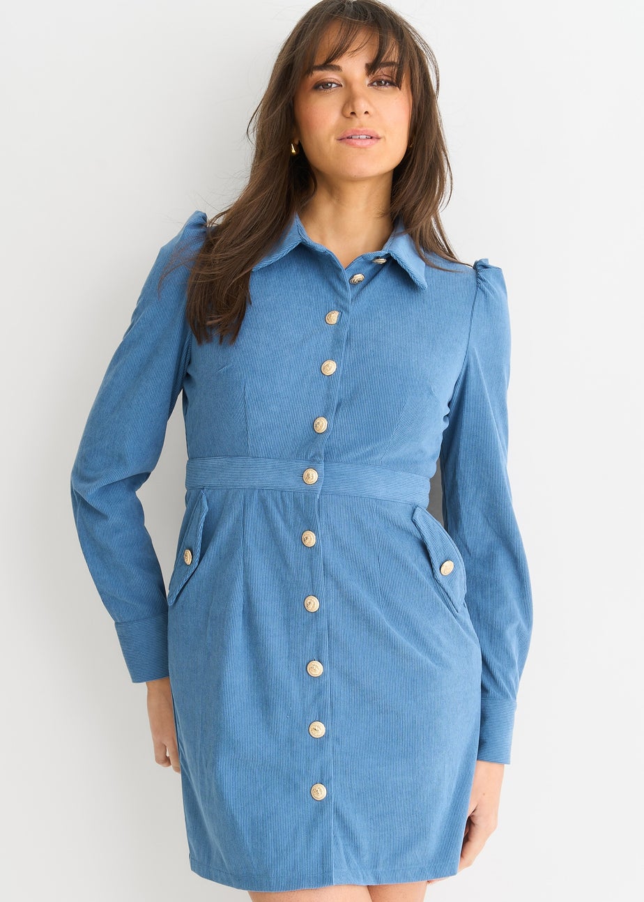 Gini London Blue Corduroy Mini Shirt Dress