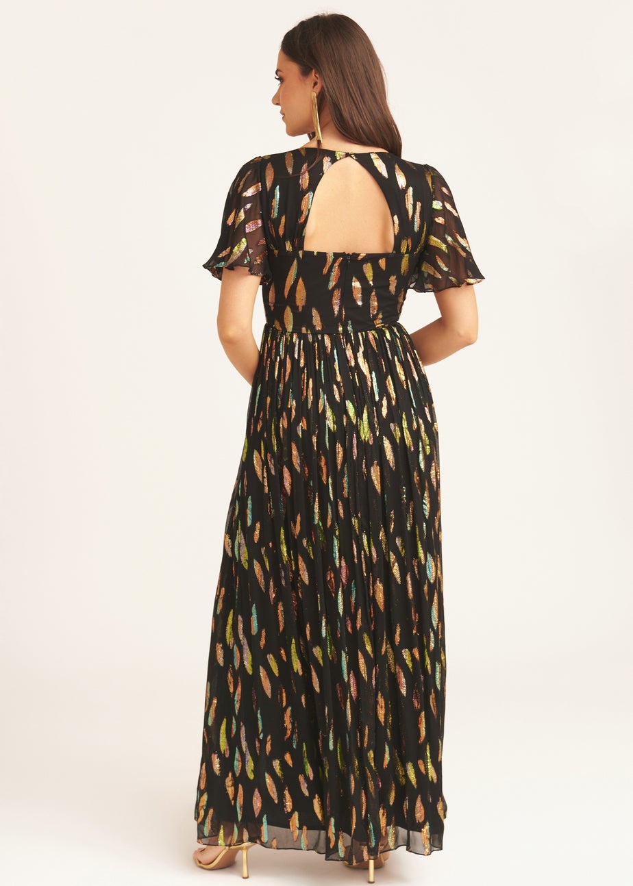 Gini London Black Multi Jacquard Angel Sleeves Maxi Dress