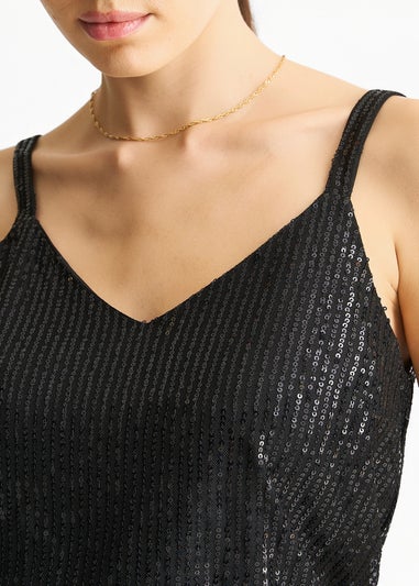 Gini London Black Sequin V Neck Cami Top