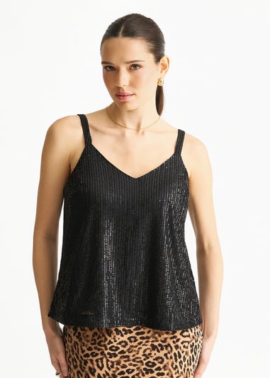 Gini London Black Sequin V Neck Cami Top