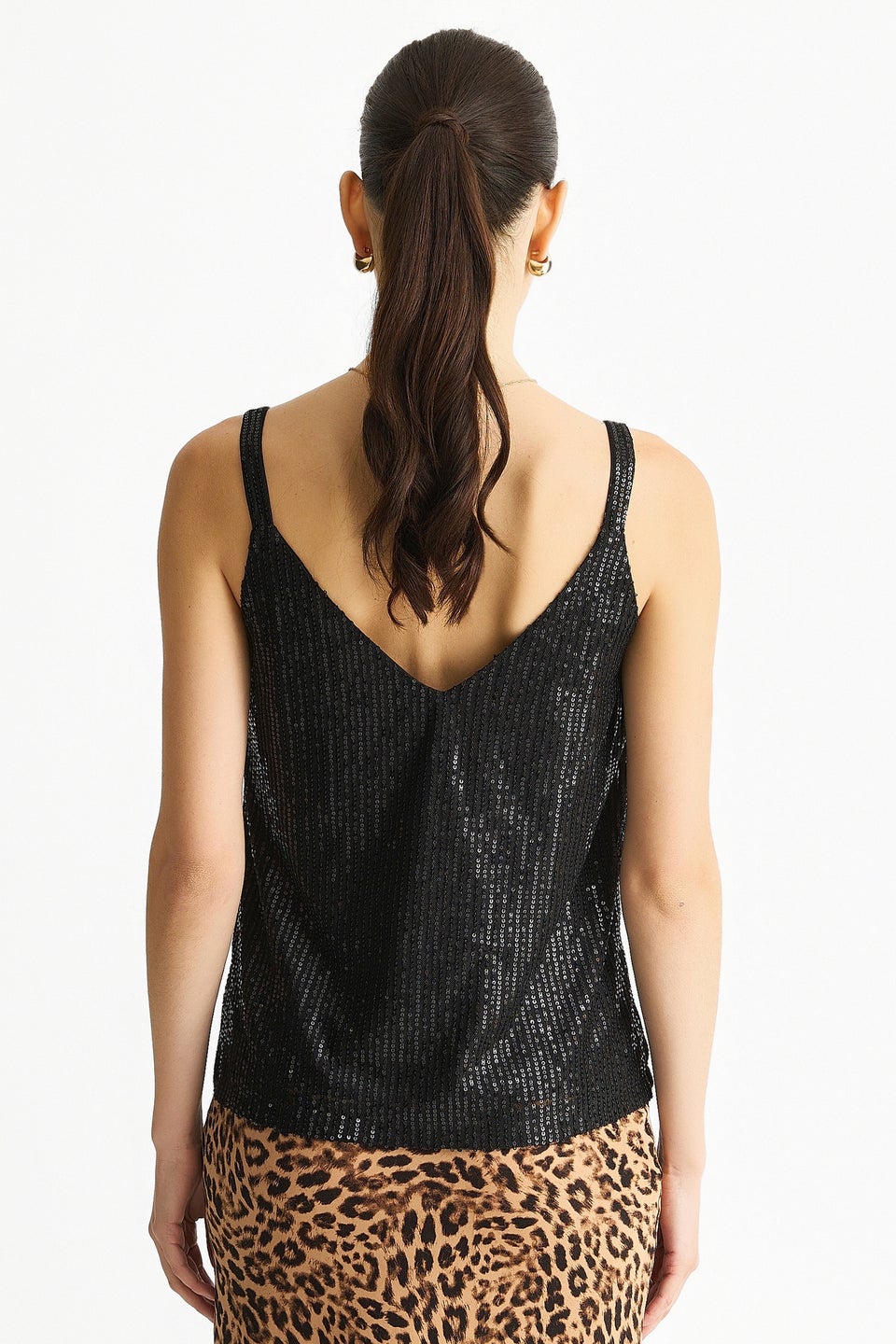 Gini London Black Sequin V Neck Cami Top