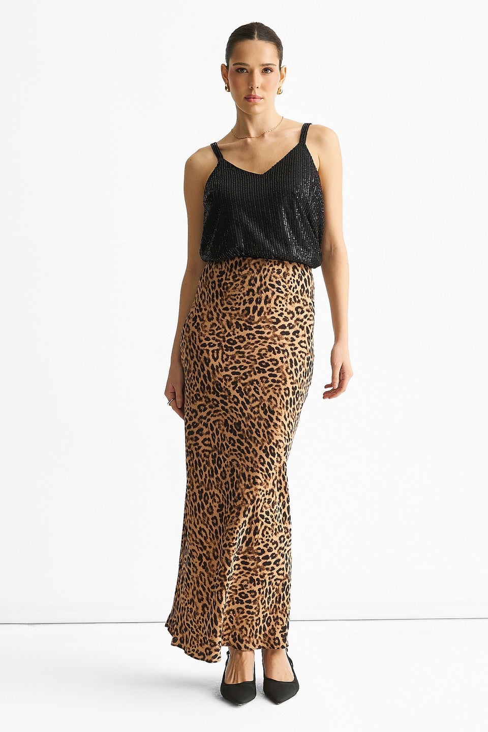 Gini London Black Sequin V Neck Cami Top