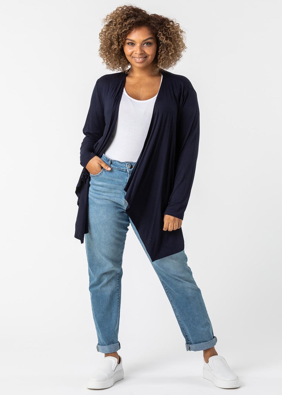 Roman Navy Curve Waterfall Front Jersey Cardigan