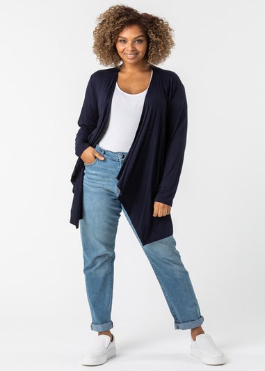 Roman Navy Curve Waterfall Front Jersey Cardigan