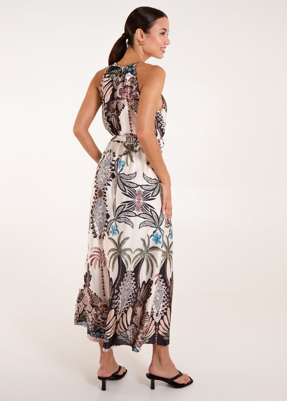 Blue Vanilla Black Halter Neck Satin Belted Midi Dress