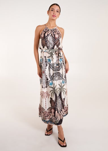 Blue Vanilla Black Halter Neck Satin Belted Midi Dress