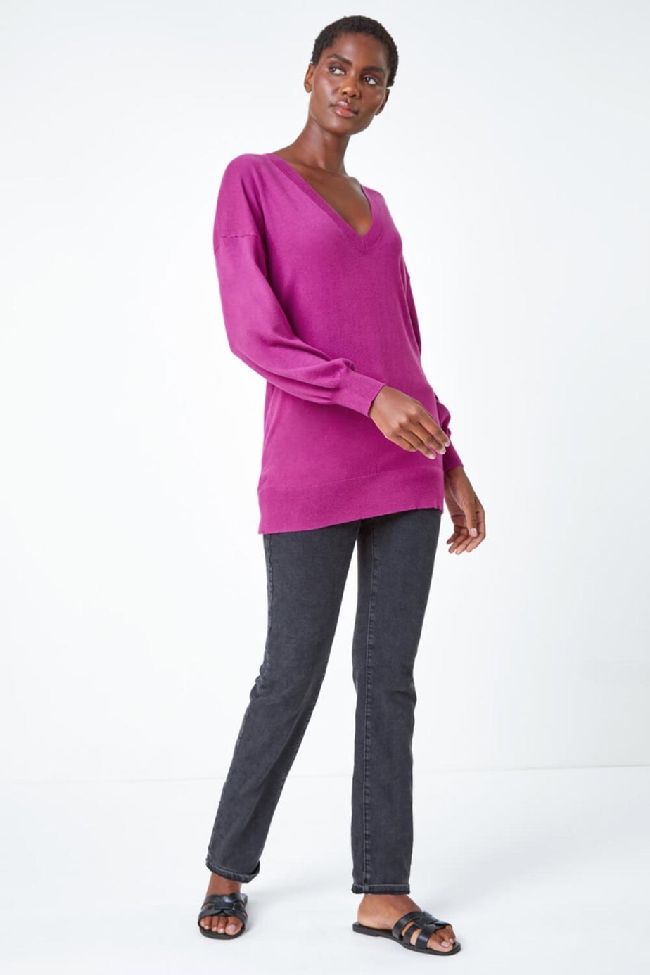 Roman Magenta Stretch V-Neck Longline Jumper