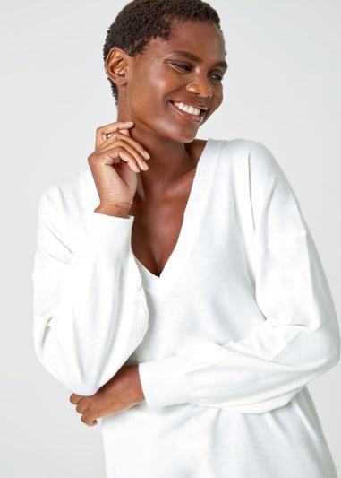 Roman Ivory V-Neck Stretch Jumper