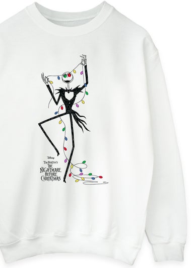 Disney The Nightmare Before Christmas Lights Women White Graphic Sweatshirt
