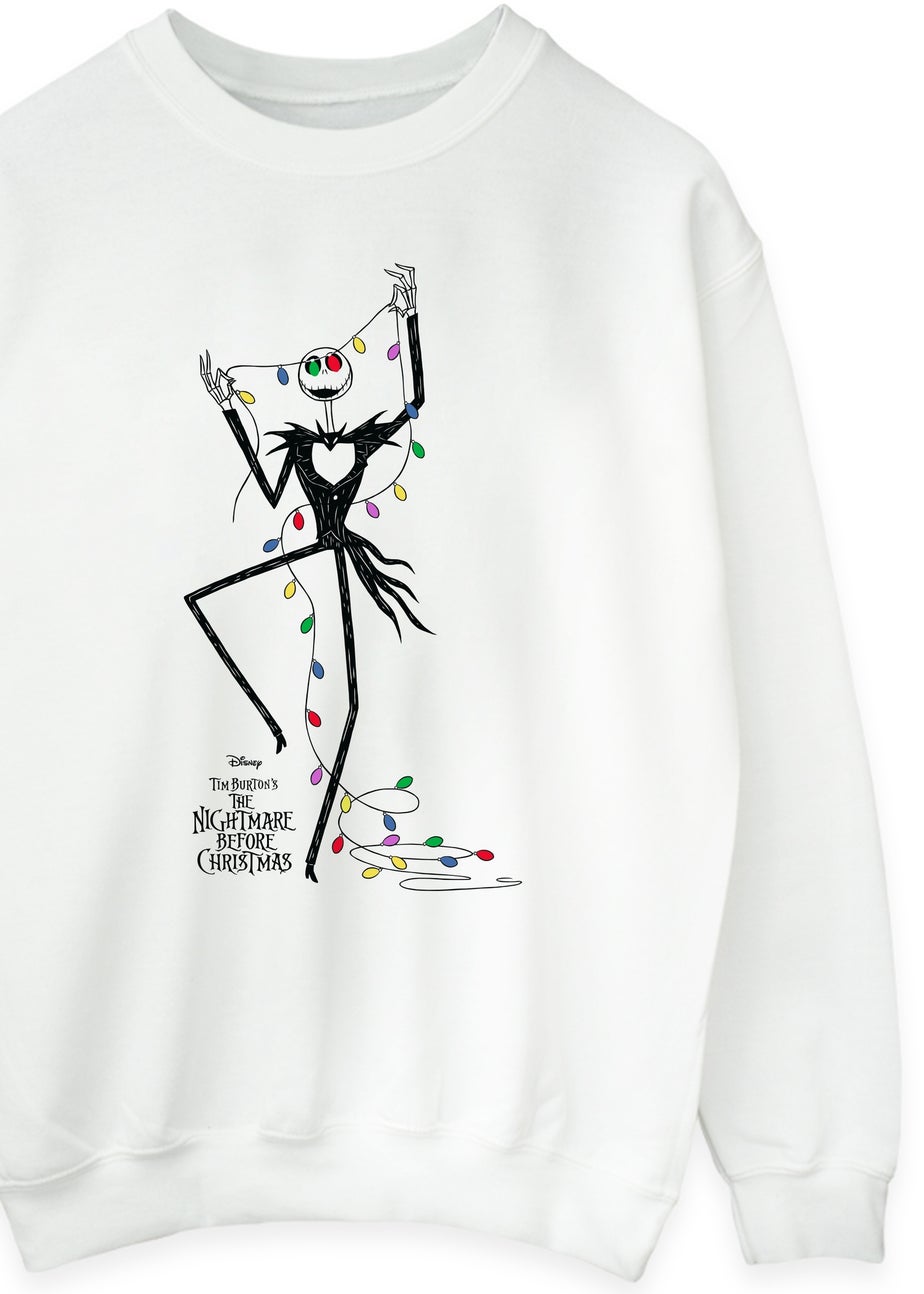 Disney The Nightmare Before Christmas Lights Women White Graphic Sweatshirt