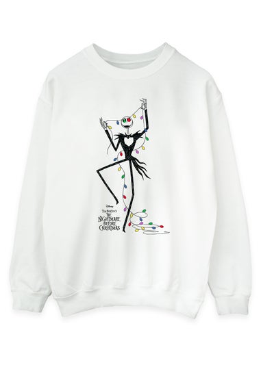 Disney The Nightmare Before Christmas Lights Women White Graphic Sweatshirt