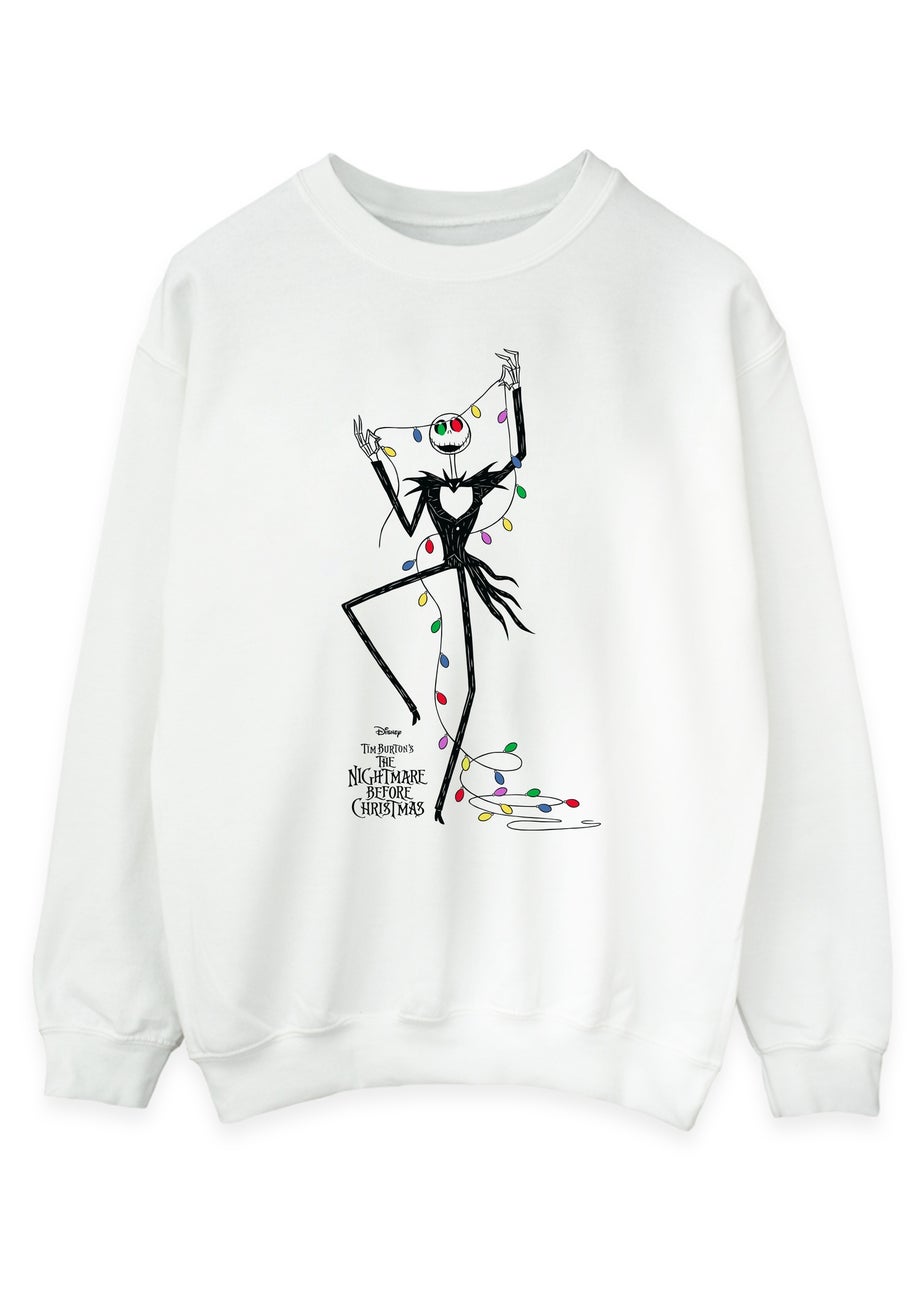 Disney The Nightmare Before Christmas Lights Women White Graphic Sweatshirt