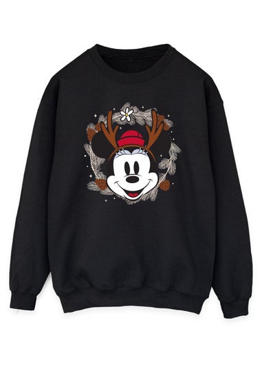 Disney Minnie Mouse Reindeer Wreath Women Black Graphic Sweatshirt