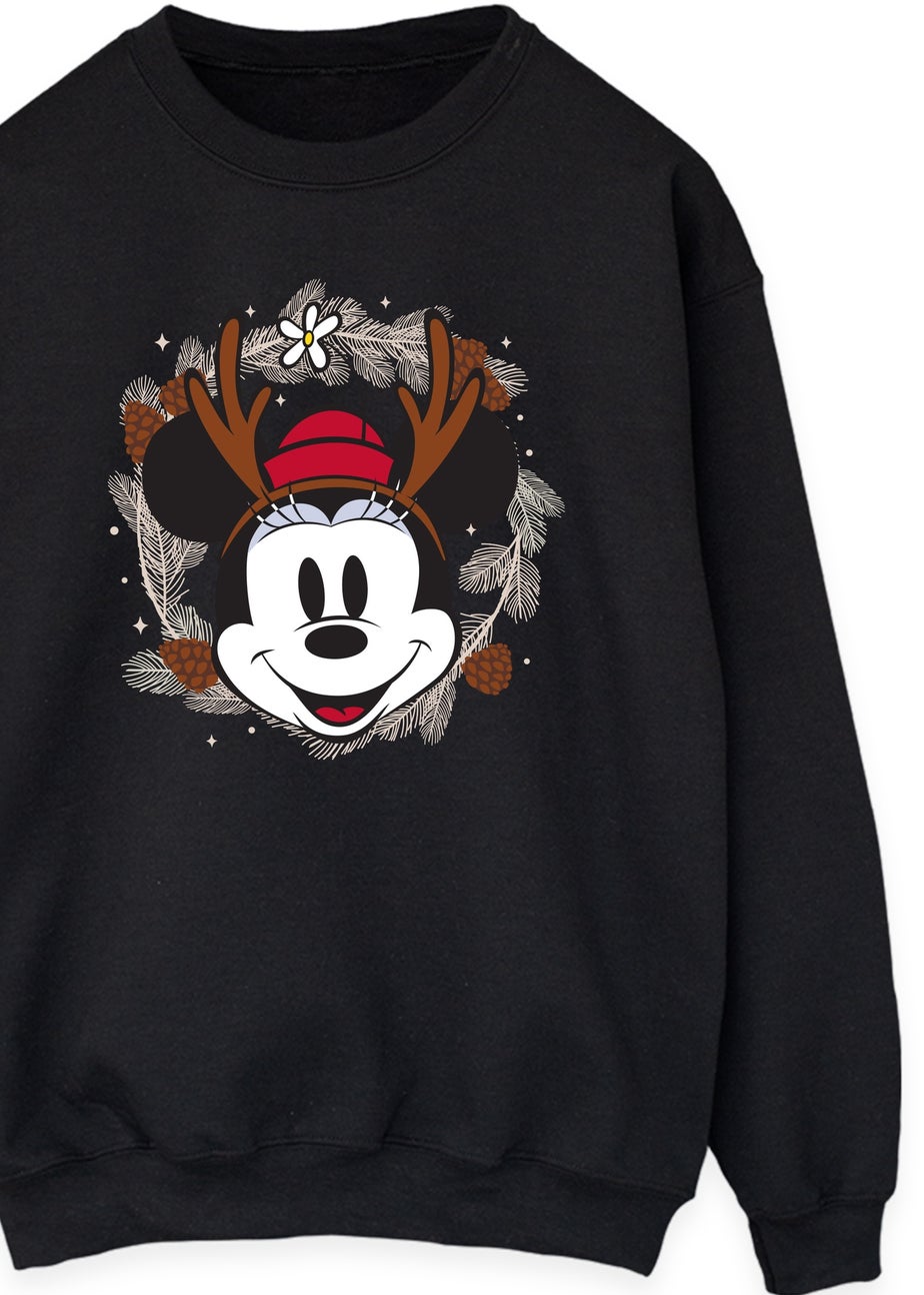 Disney Minnie Mouse Reindeer Wreath Women Black Graphic Sweatshirt