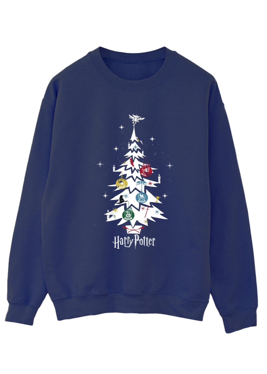 Harry Potter Christmas Tree Women Navy Graphic Sweatshirt