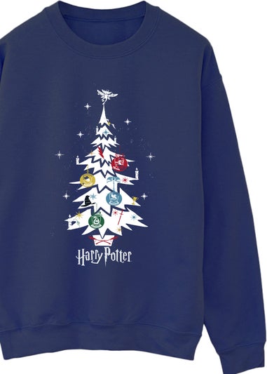 Harry Potter Christmas Tree Women Navy Graphic Sweatshirt