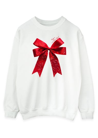 Christmas Bow Women White Graphic Sweatshirt