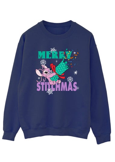 Disney Lilo & Stitch Merry Stitchmas Cracker Angel Women Navy Graphic Sweatshirt