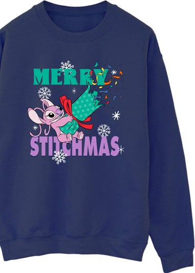 Disney Lilo & Stitch Merry Stitchmas Cracker Angel Women Navy Graphic Sweatshirt