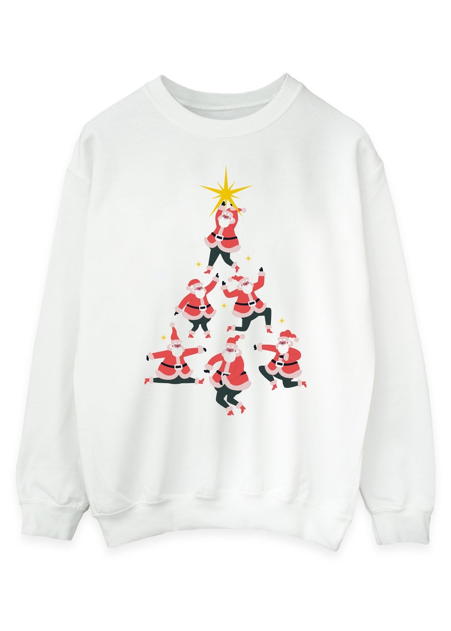 Christmas Santa Tree Women White Graphic Sweatshirt