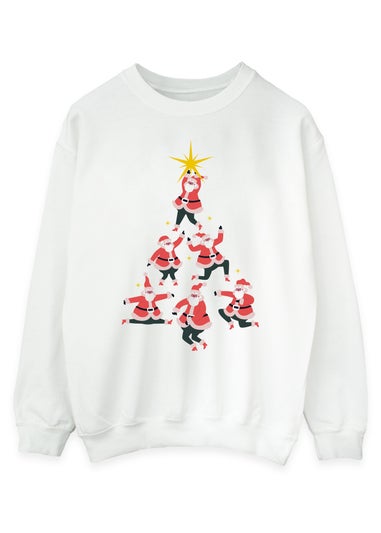Christmas Santa Tree Women White Graphic Sweatshirt