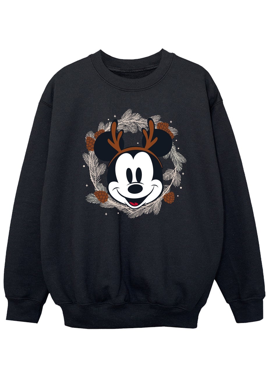 Disney Mickey Mouse Reindeer Wreath Boys Black Graphic Sweatshirt (3-13 Years)
