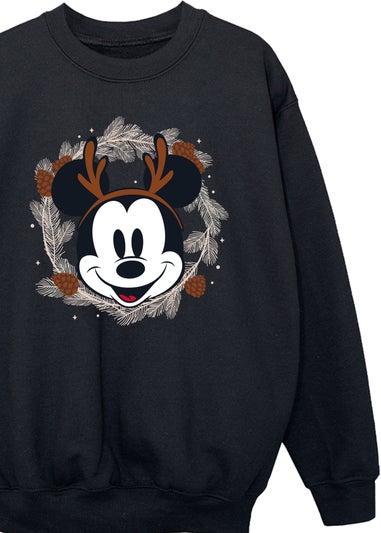 Disney Mickey Mouse Reindeer Wreath Boys Black Graphic Sweatshirt (3-13 Years)