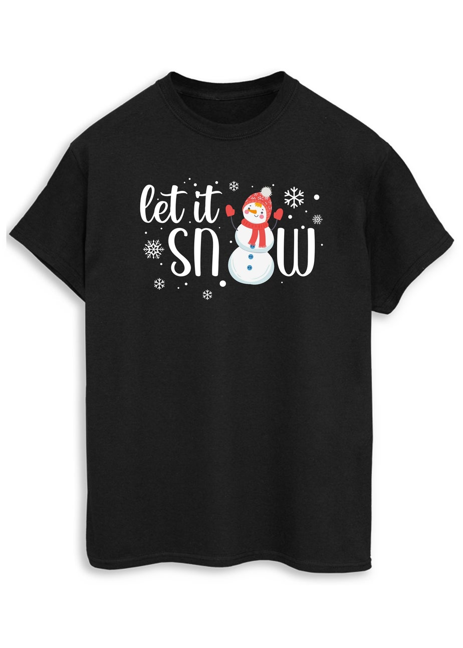 Christmas Let It Snow Mum Women Black Boyfriend Fit Graphic T-Shirt
