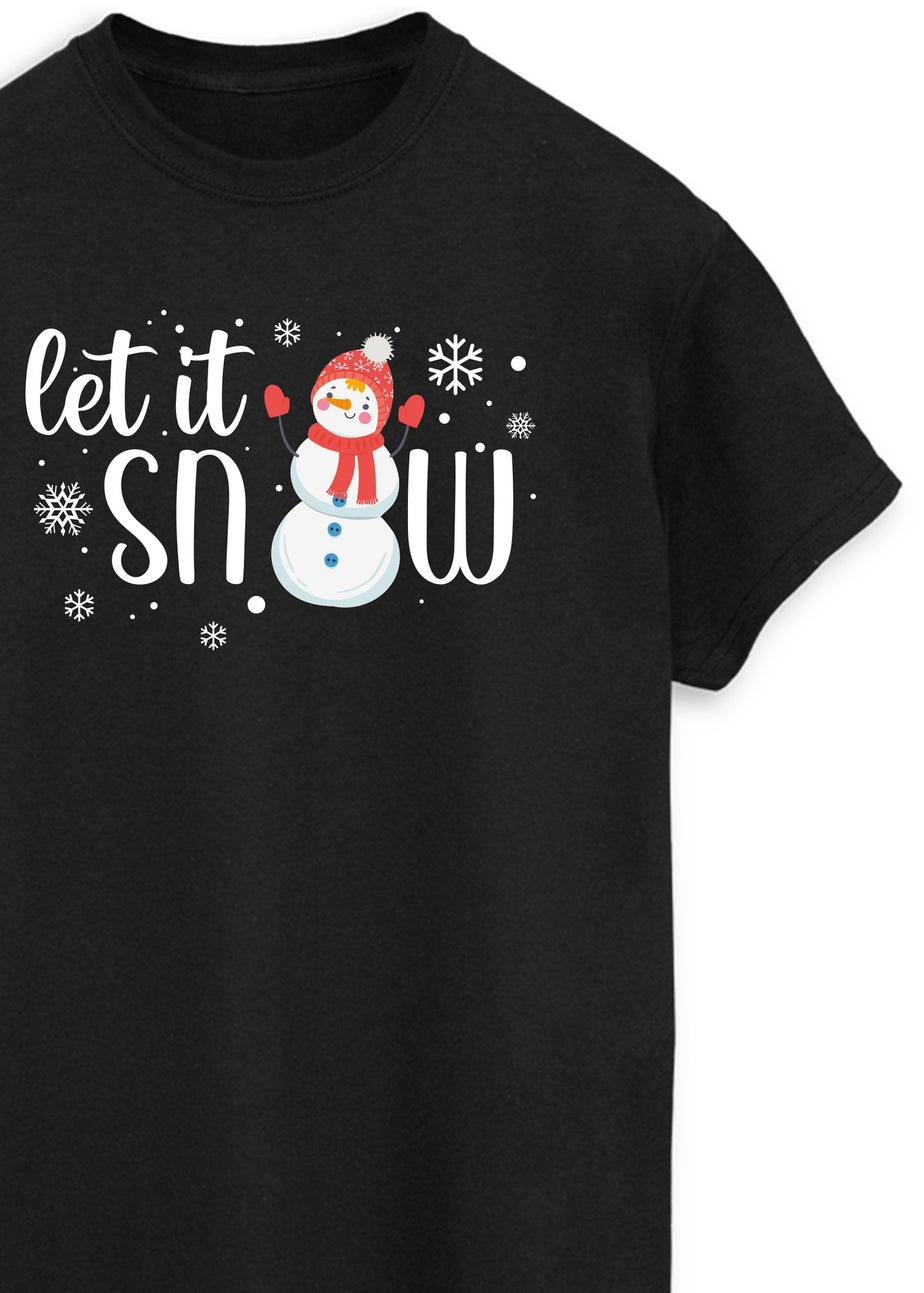 Christmas Let It Snow Mum Women Black Boyfriend Fit Graphic T-Shirt