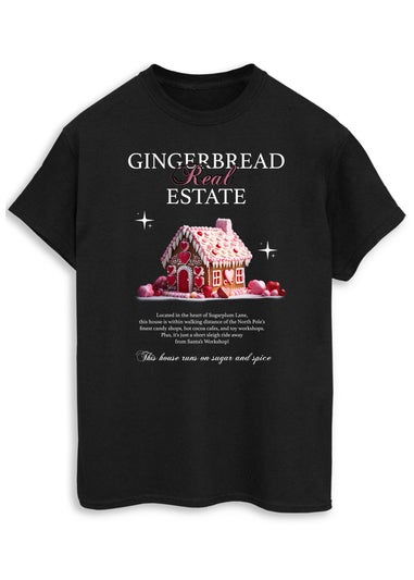 Christmas Gingerbread House Women Black Boyfriend Fit Graphic T-Shirt