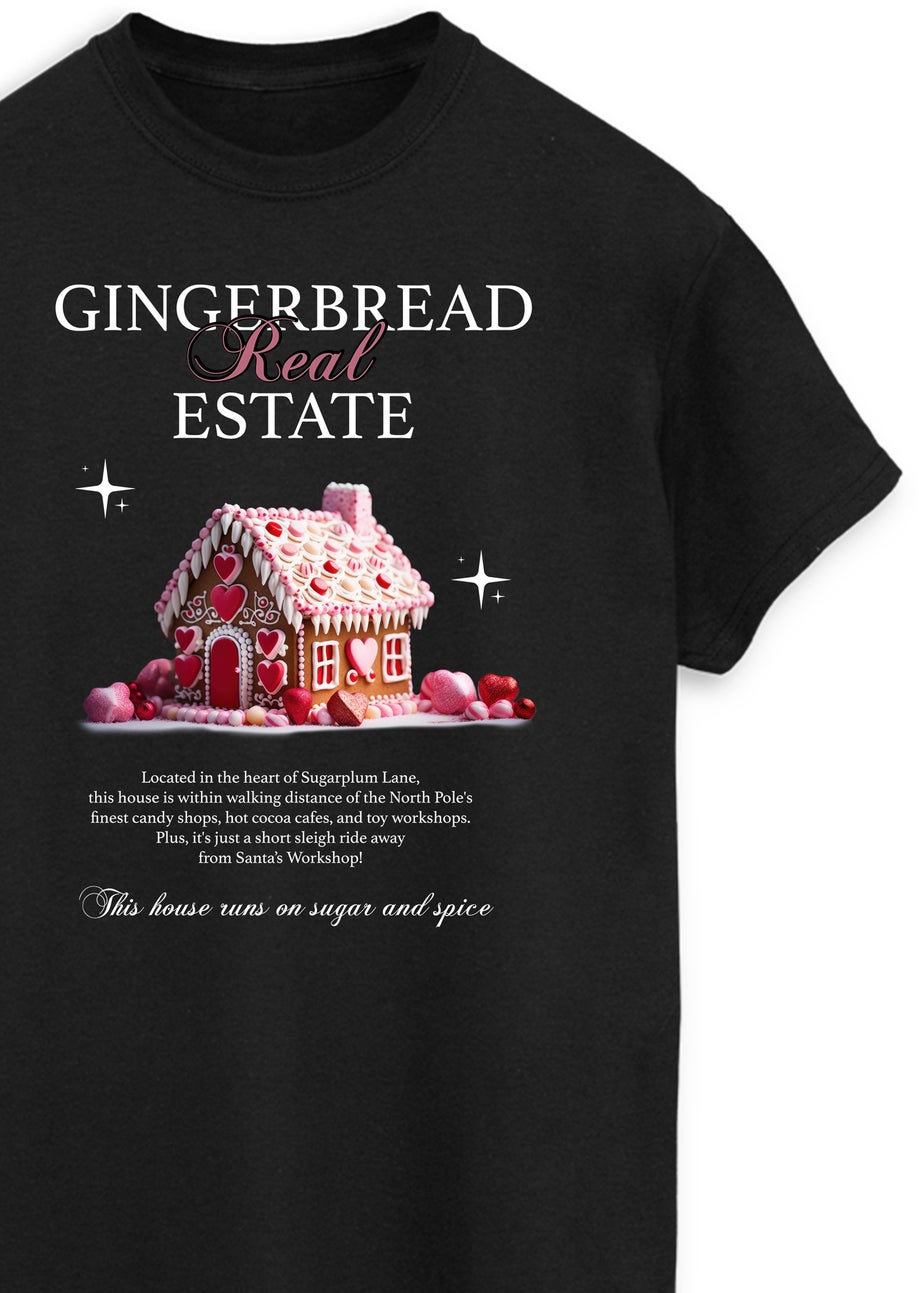Christmas Gingerbread House Women Black Boyfriend Fit Graphic T-Shirt