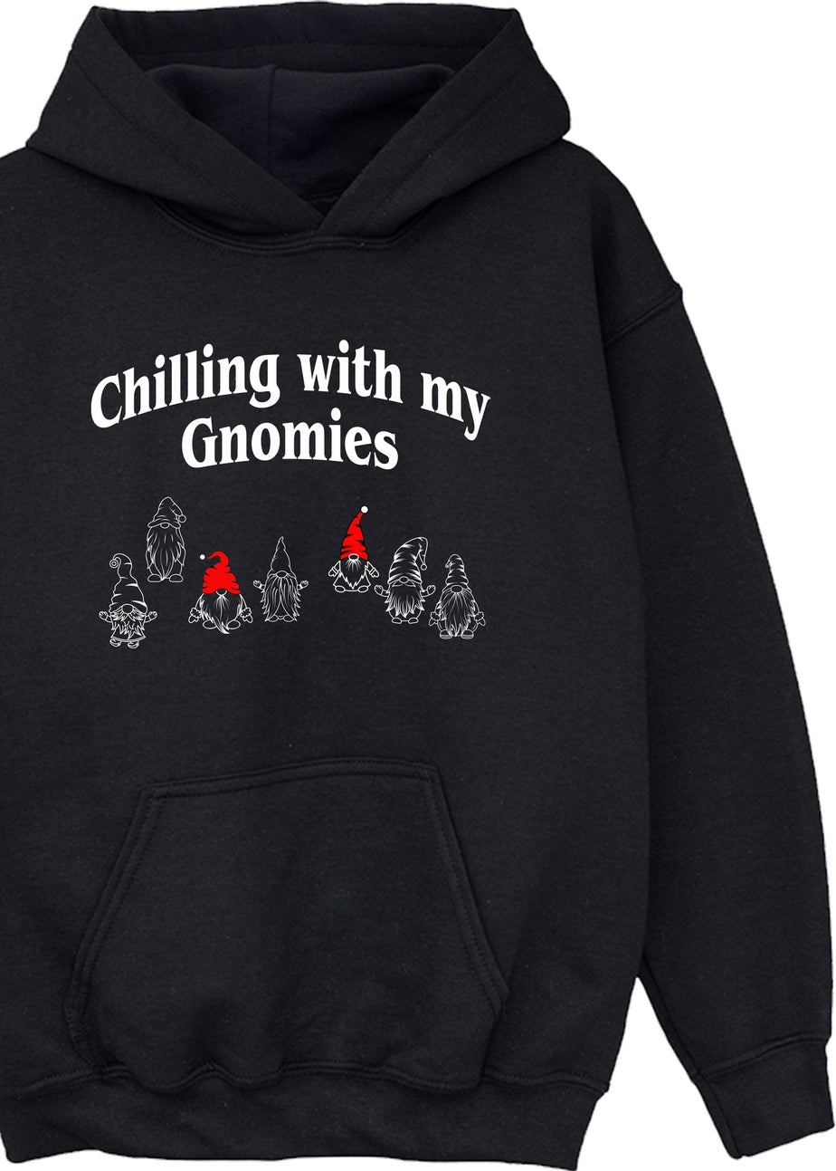 Christmas Chilling Gnomies Boys Black Graphic Hoodie (3-13 Years)