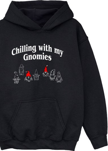 Christmas Chilling Gnomies Boys Black Graphic Hoodie (3-13 Years)
