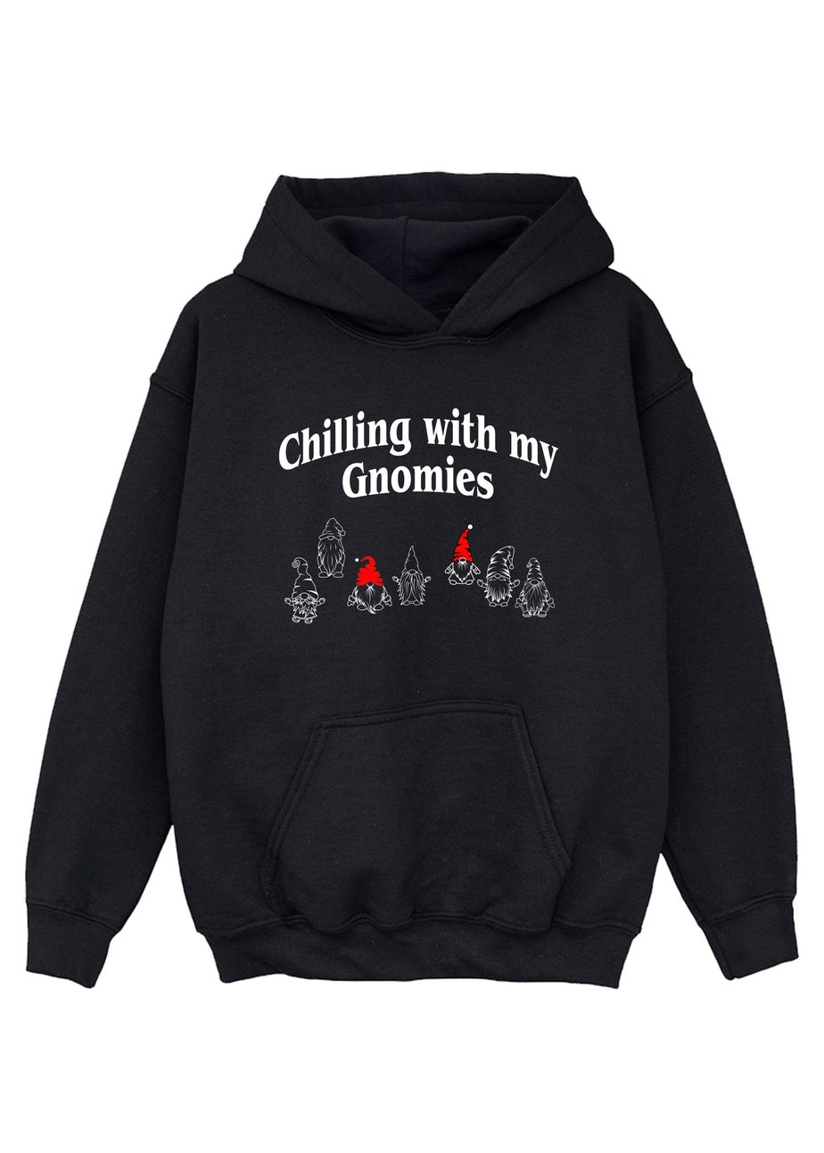 Christmas Chilling Gnomies Boys Black Graphic Hoodie (3-13 Years)