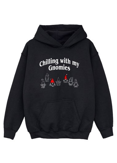 Christmas Chilling Gnomies Boys Black Graphic Hoodie (3-13 Years)
