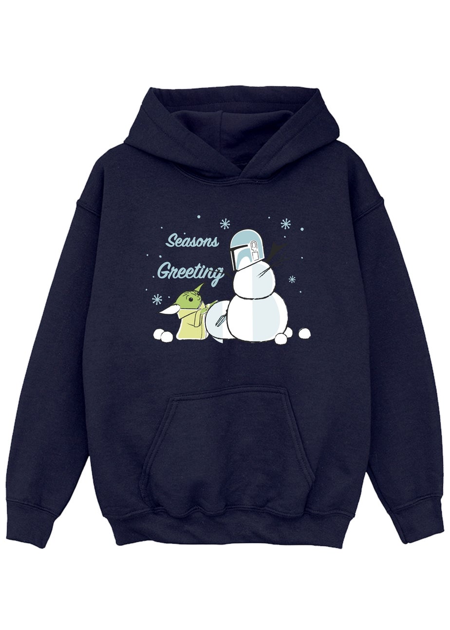 Star Wars Mandalorian Snowman Seasons Greeting Boys Navy Graphic Hoodie (3-13 Years)