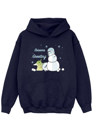 Star Wars Mandalorian Snowman Seasons Greeting Boys Navy Graphic Hoodie (3-13 Years)