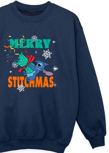 Disney Lilo & Stitch Merry Stitchmas Cracker Stitch Boys Navy Graphic Sweatshirt (3-13 Years)