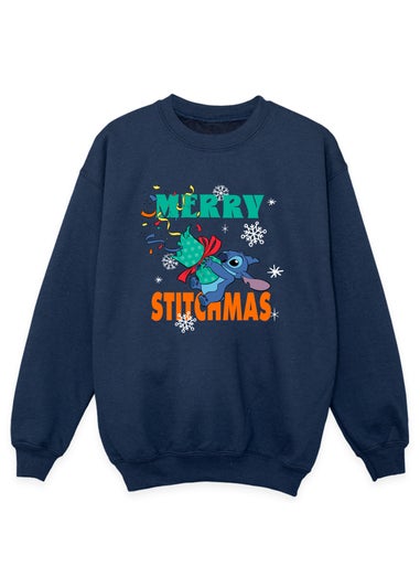 Disney Lilo & Stitch Merry Stitchmas Cracker Stitch Boys Navy Graphic Sweatshirt (3-13 Years)