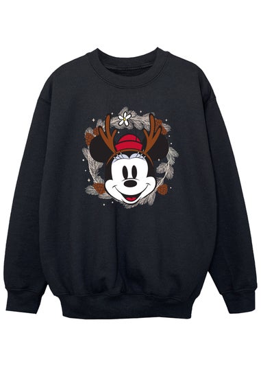Disney Minnie Mouse Reindeer Wreath Girls Black Graphic Sweatshirt (3-13 Years)