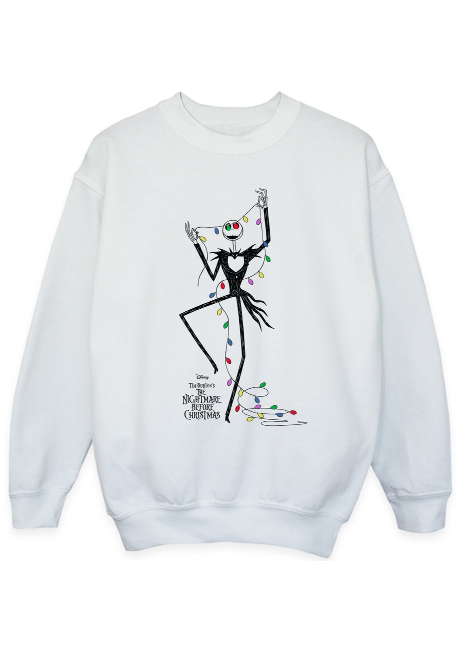 Disney The Nightmare Before Christmas Lights Girls White Graphic Sweatshirt (3-13 Years)