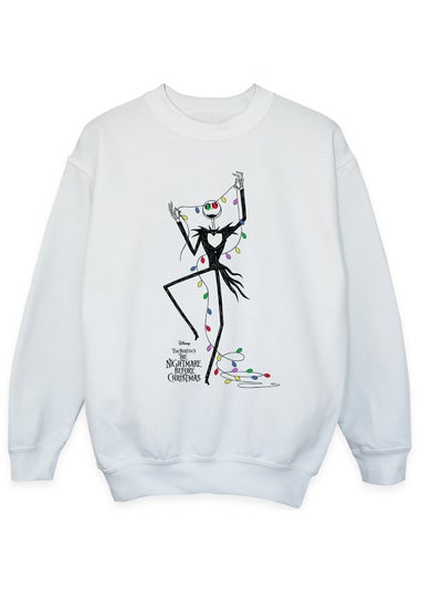 Disney The Nightmare Before Christmas Lights Girls White Graphic Sweatshirt (3-13 Years)