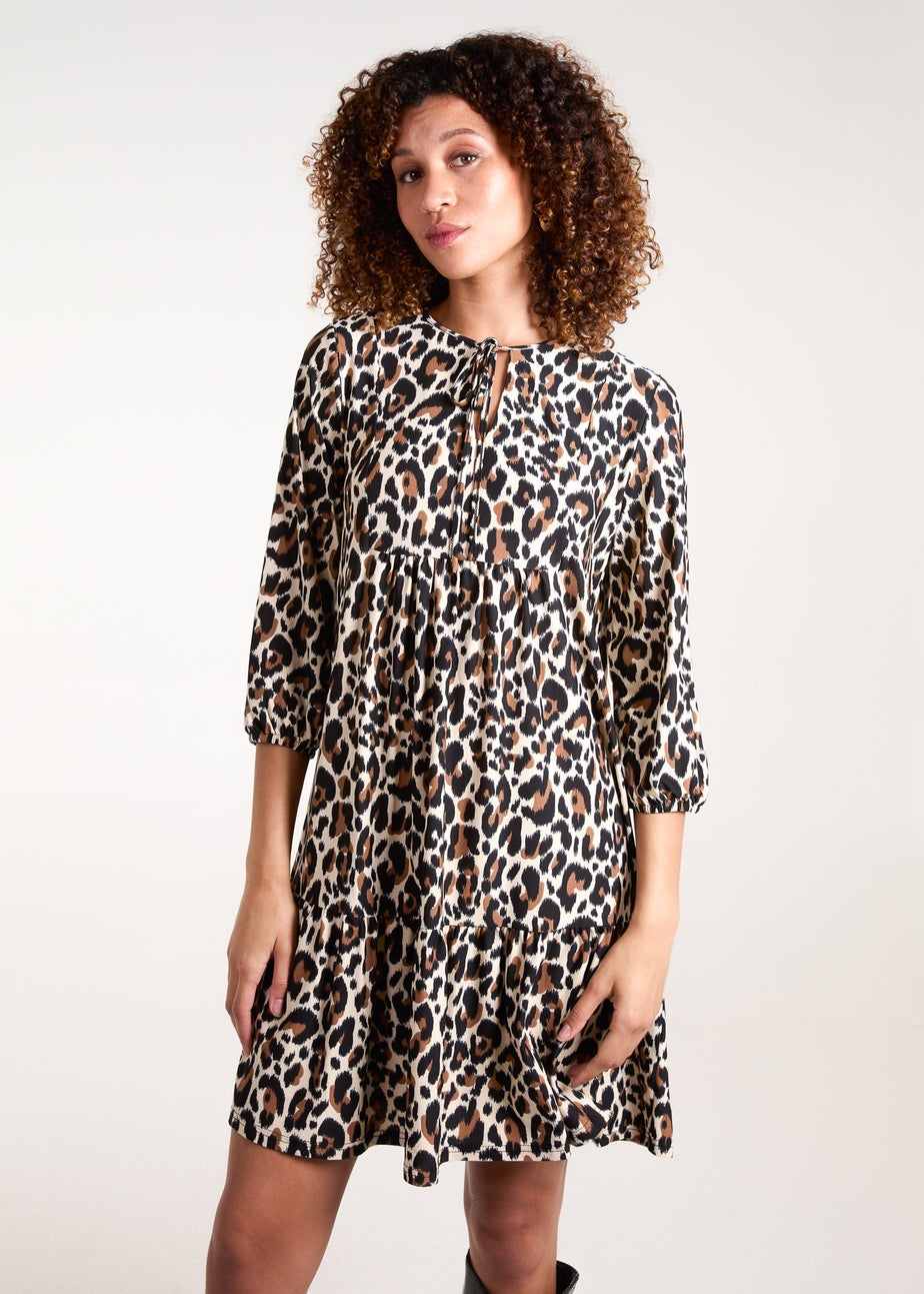 Blue Vanilla Multi Leopard Print Tie Smock Mini Dress