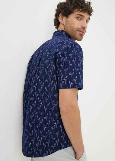 Navy Flamingo Short Sleeve Shirt